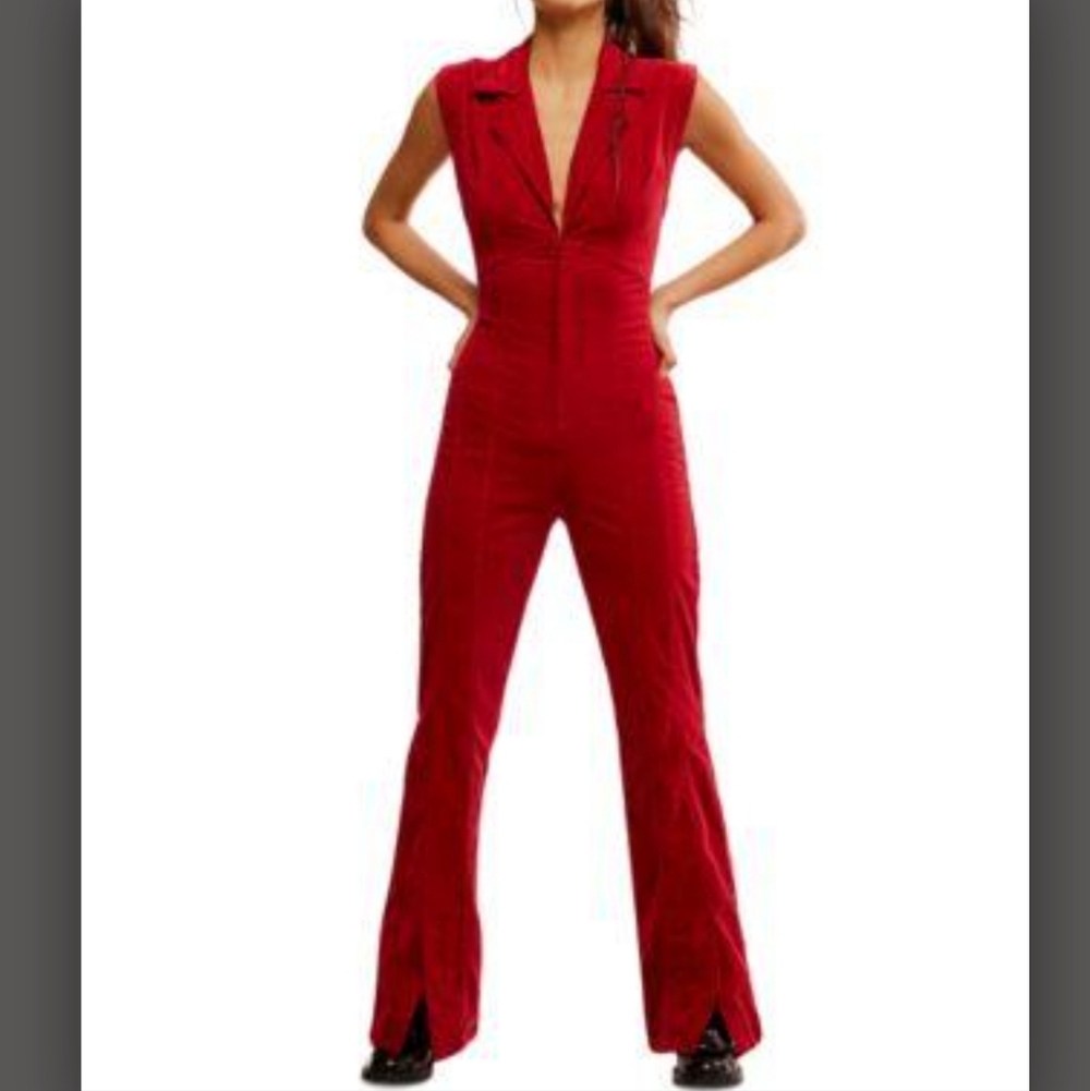We‎ The Free Corduroy Sleeveless Jumpsuit Rust Orange Zip Front Women's M